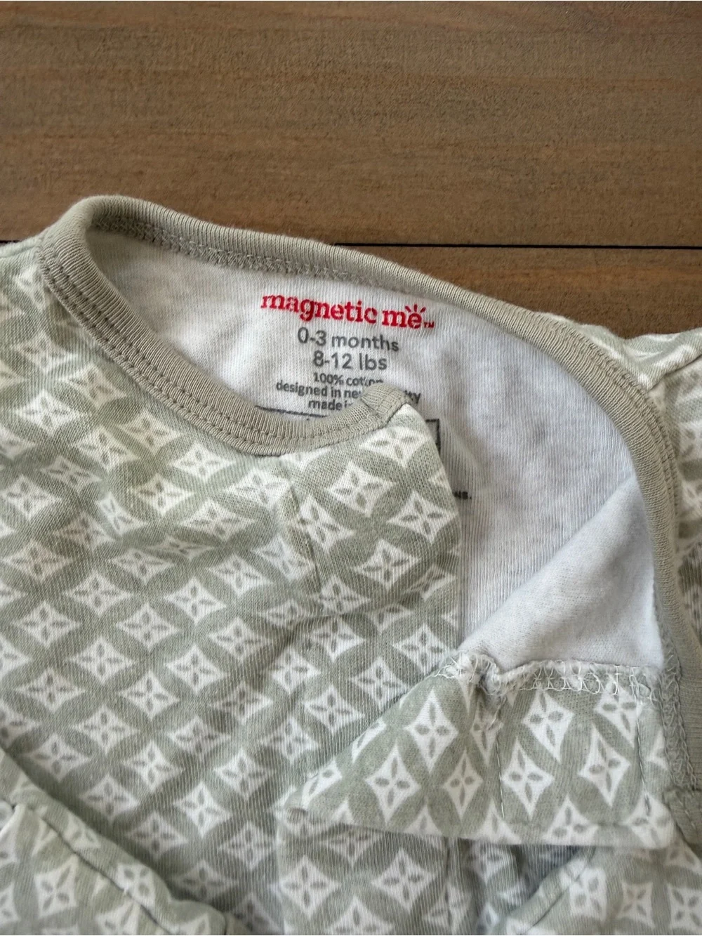 Like New Magnetic Me Cream Patterned Footed One-Piece - 0-3 Months